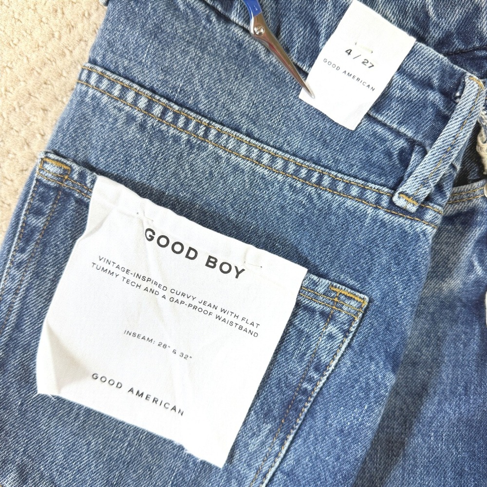Good American Good Boy Jeans NWT Womens 4 Side Fray High Rise Straight Leg Curvy - Picture 10 of 10